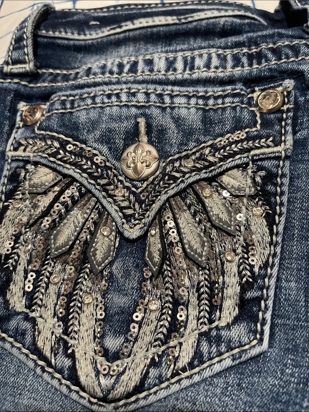 Miss Me Women's Blue Faded Distressed Jeans - Picture 5 of 7